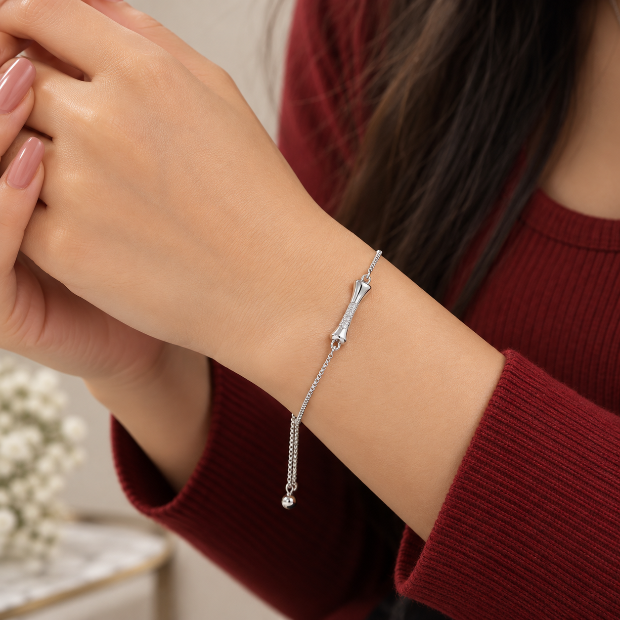 Modern Chic Statement Bar 925 Silver Chain Bracelet for Women