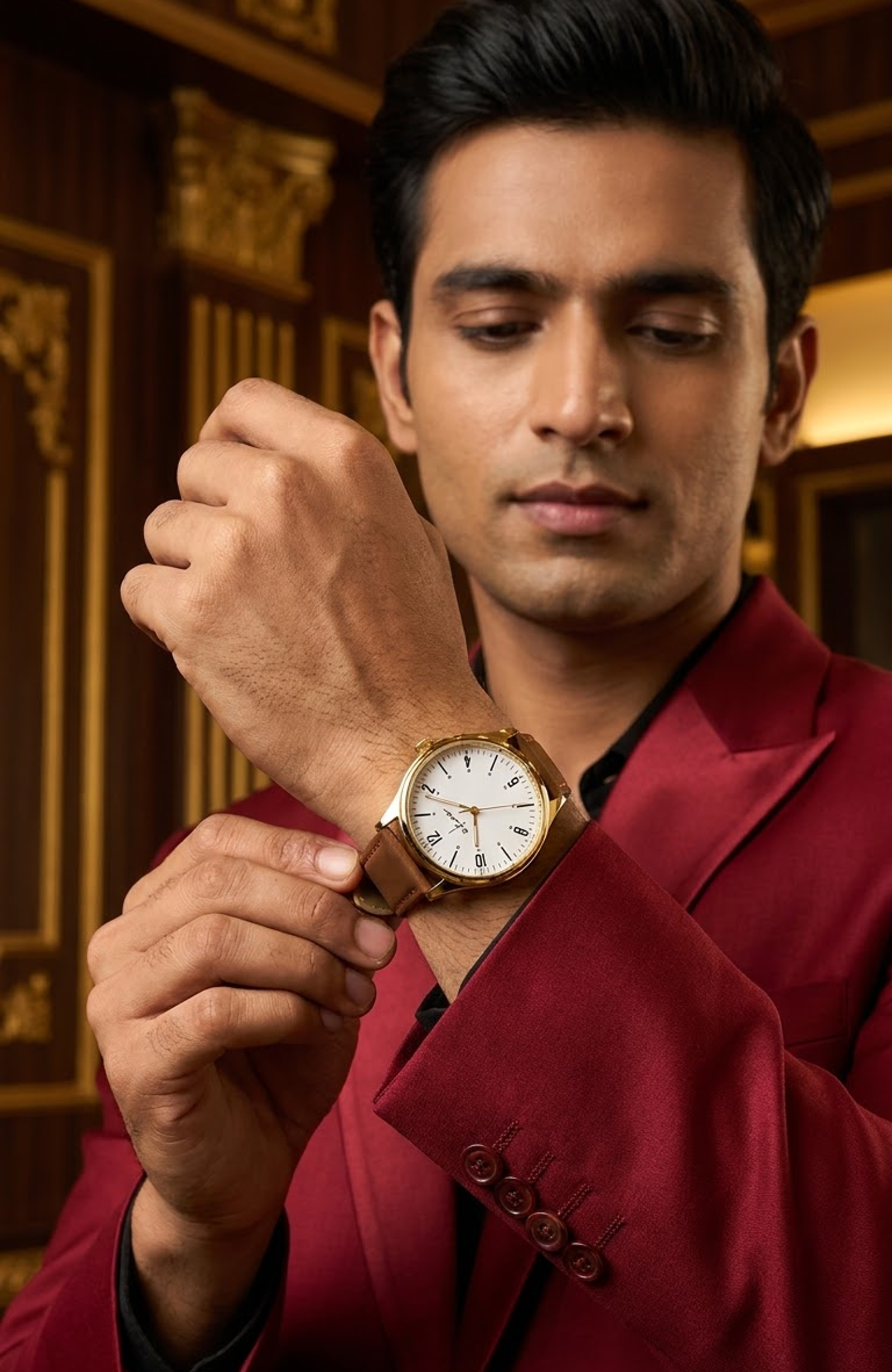 Ekoo Minimalist Gold &amp; Tan Leather Dress Watch