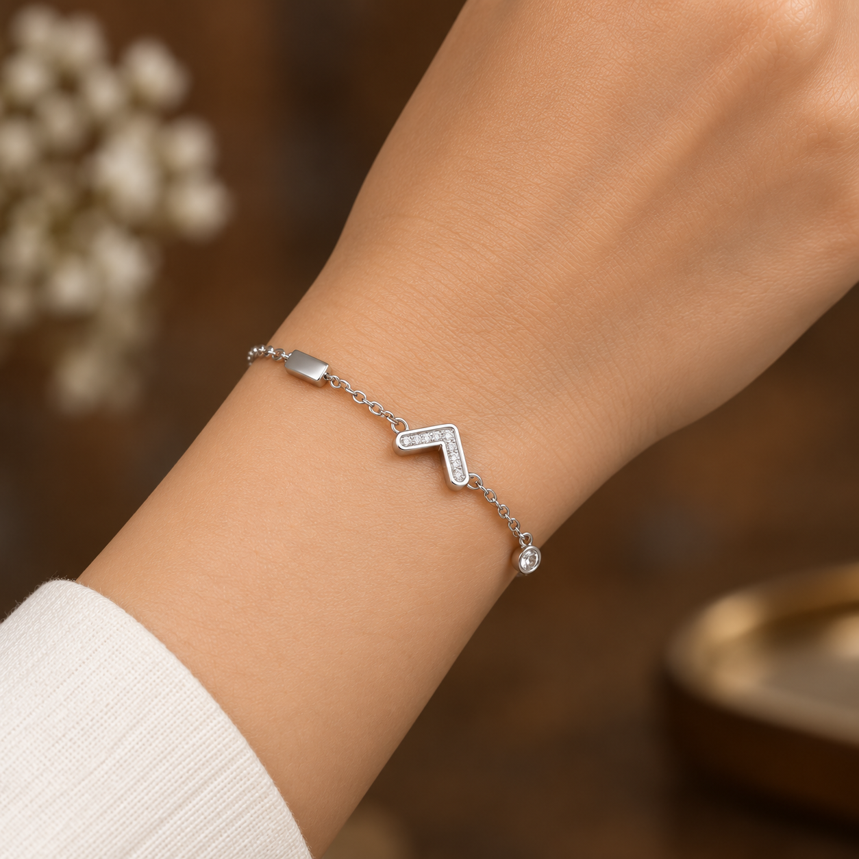 Modern Geometric Chevron Pave CZ 925 Sterling Silver Bracelet
