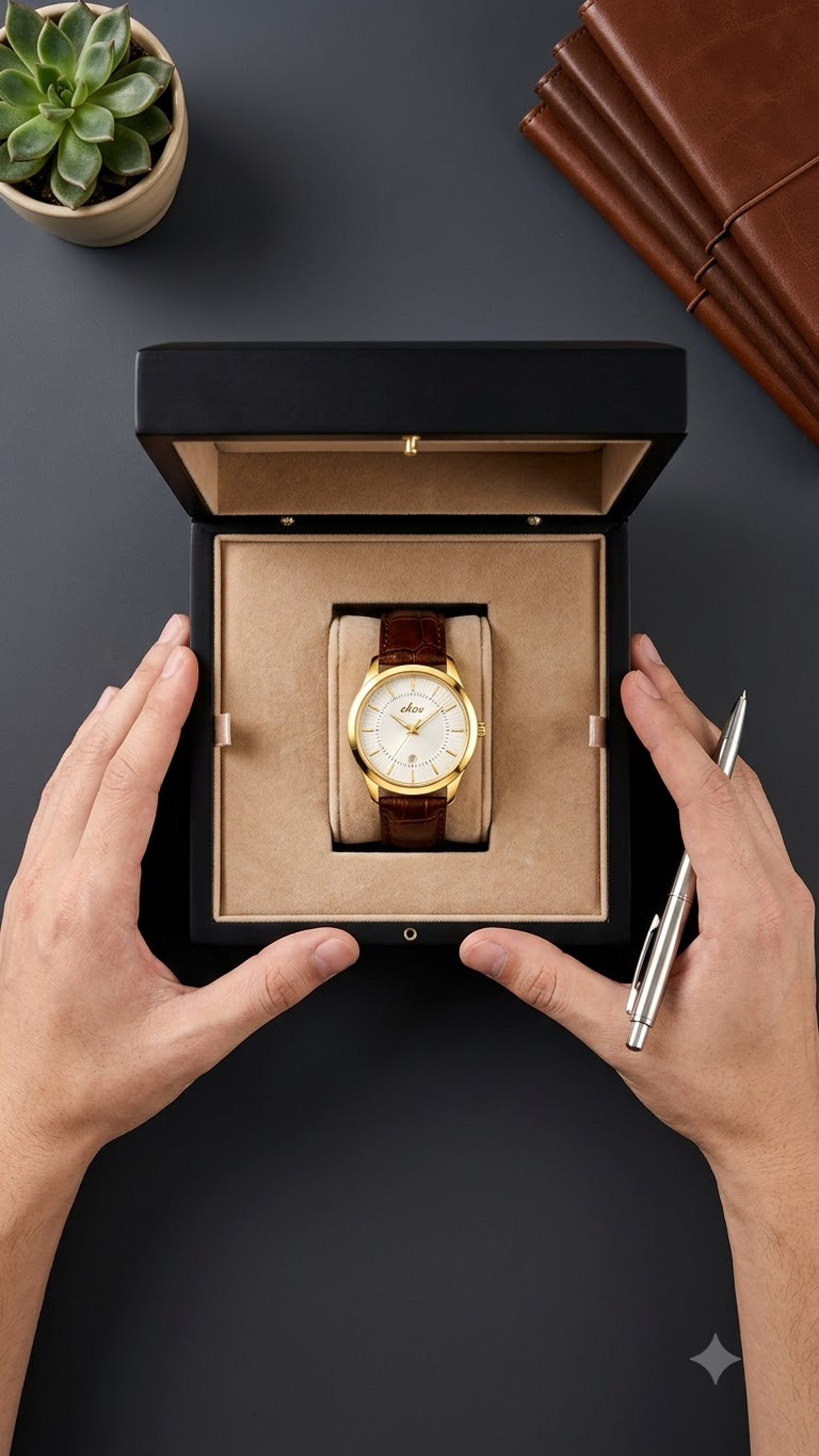 Ekoo Sunray Date Gold Dress Watch