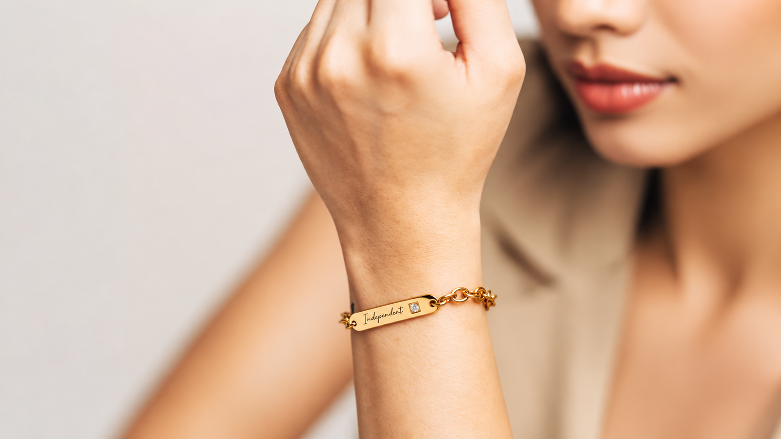 Empowered Script Engravable ID Bar 18K Gold Bracelet