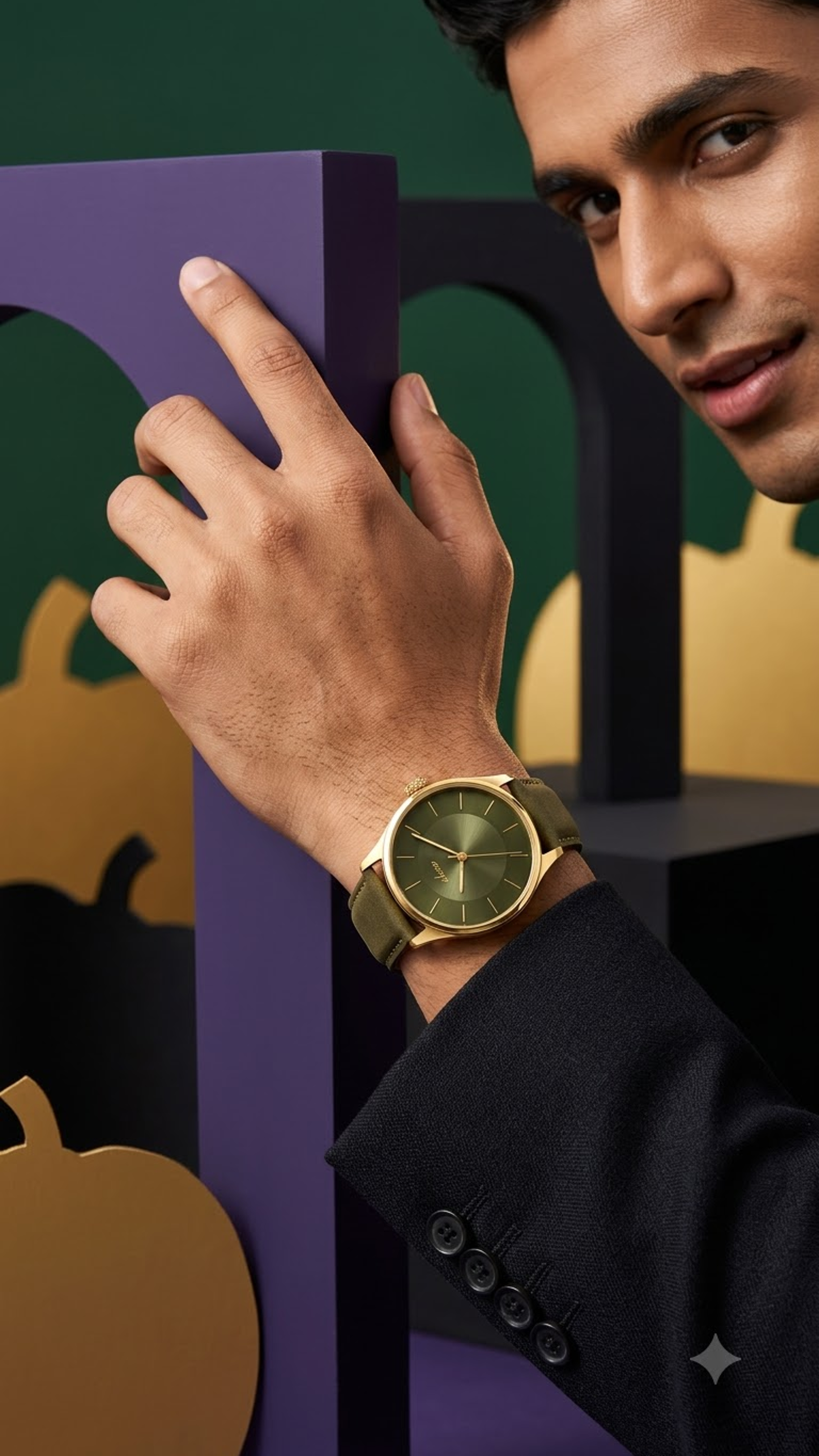 Ekoo Sunburst Olive Green Gold Watch