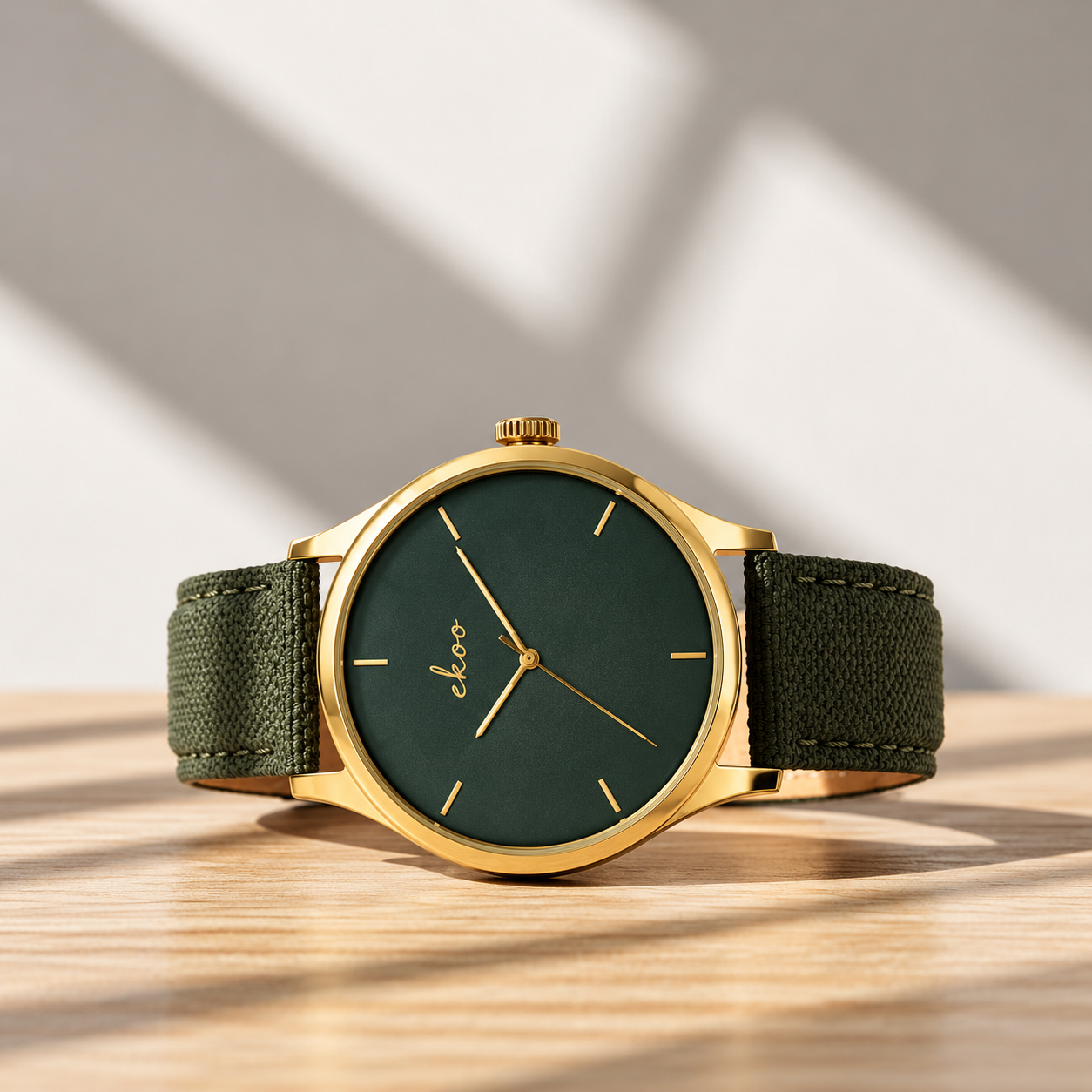 Ekoo Minimalist Olive Forest Gold Watch