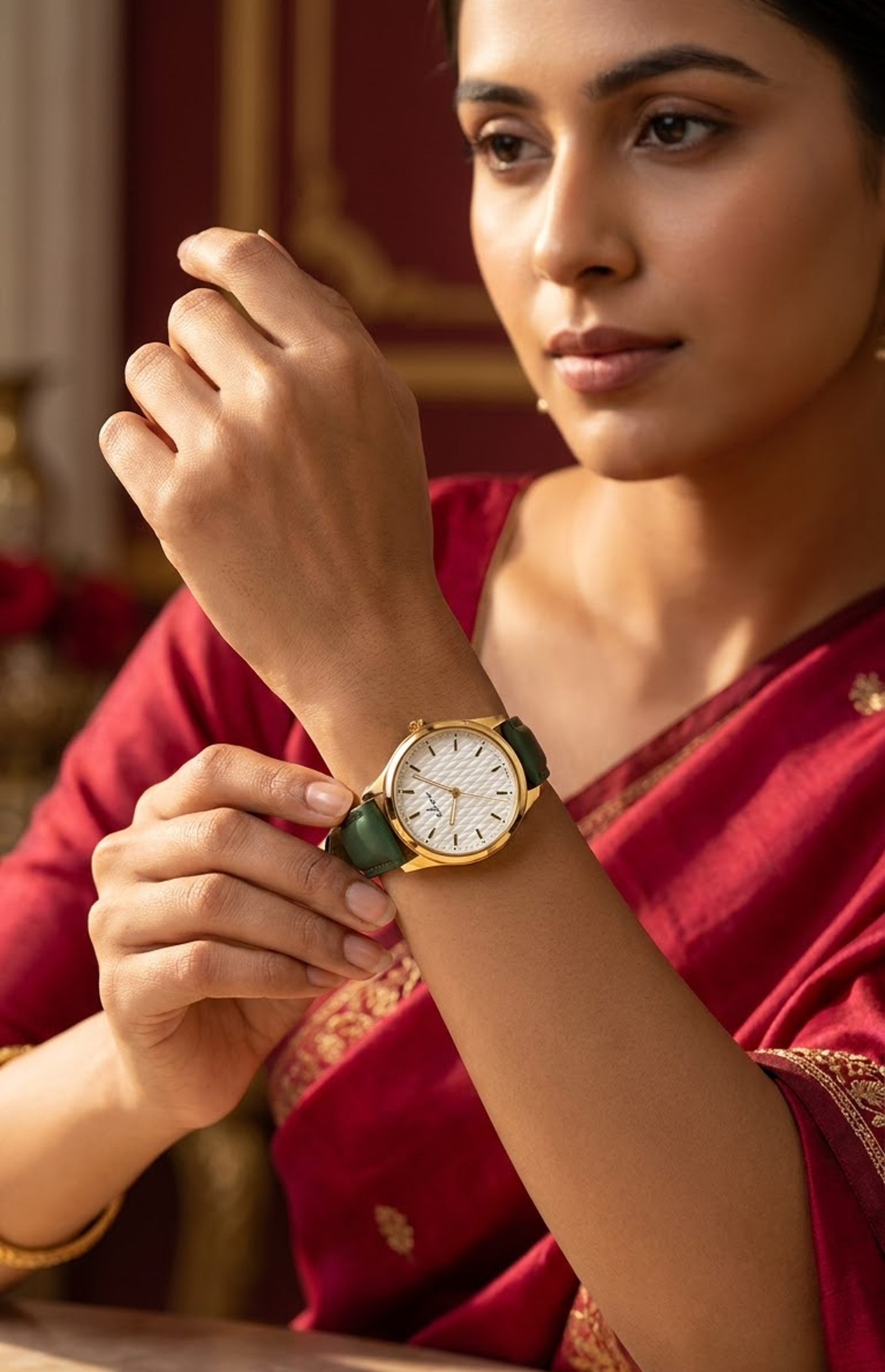 Ekoo Cream Textured Dial Gold Dress Watch