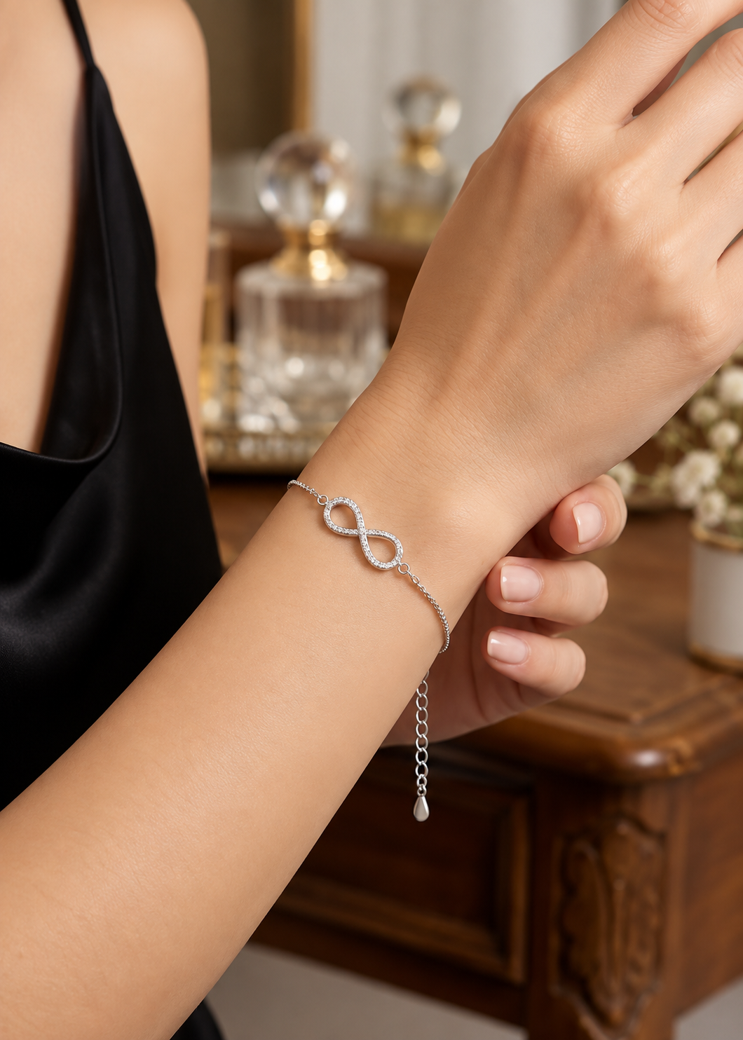 Endless Love Pave CZ Infinity Motif 925 Sterling Silver Bracelet