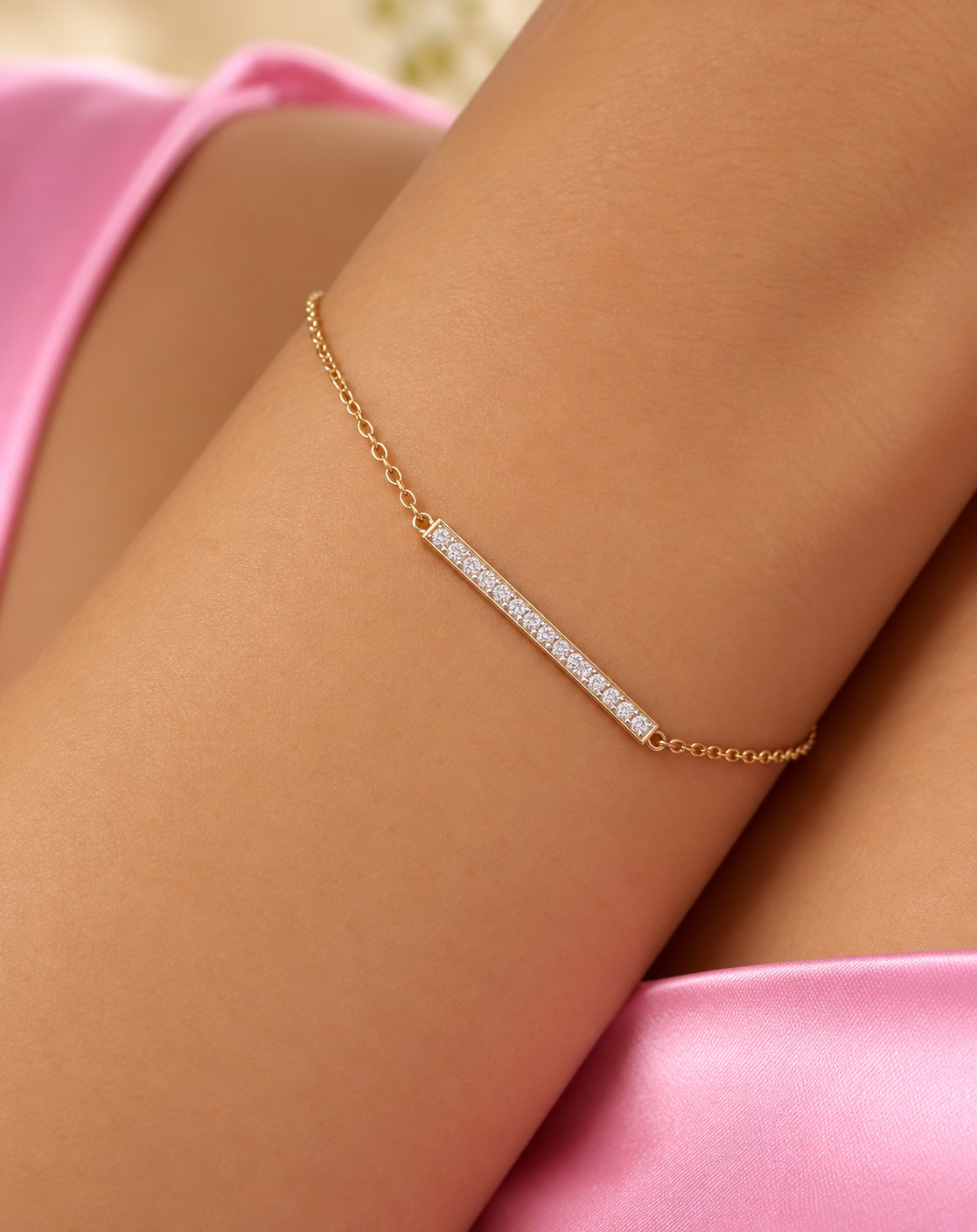 Radiant Gold Line - Pave CZ Bar 18K Gold Bracelet