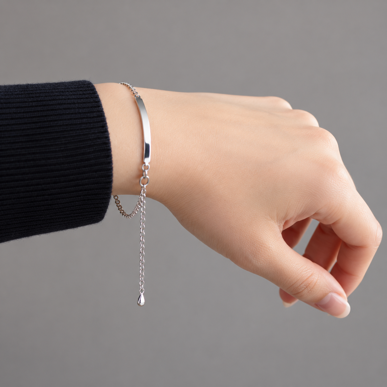 Minimalist Sleek ID Bar 925 Sterling Silver Chain Bracelet