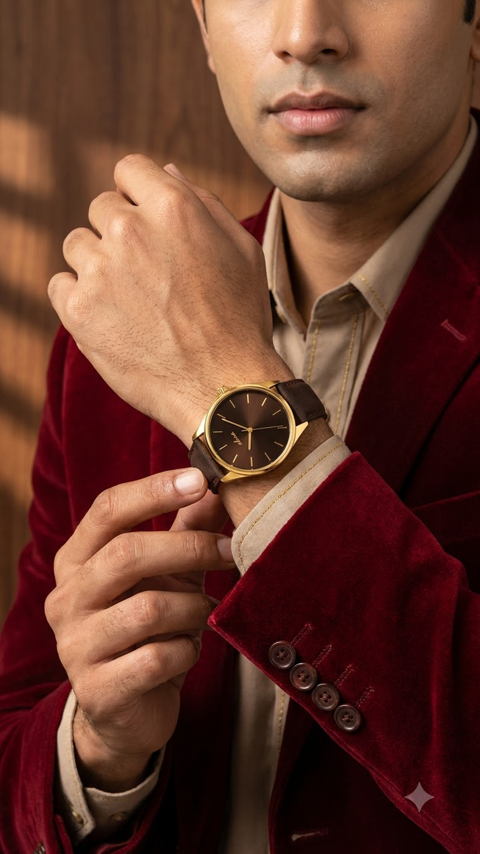 Ekoo Sunburst Chocolate Gold Dress Watch