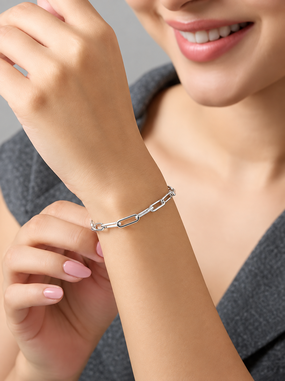 Modern Minimalist Paperclip Link 925 Sterling Silver Bracelet