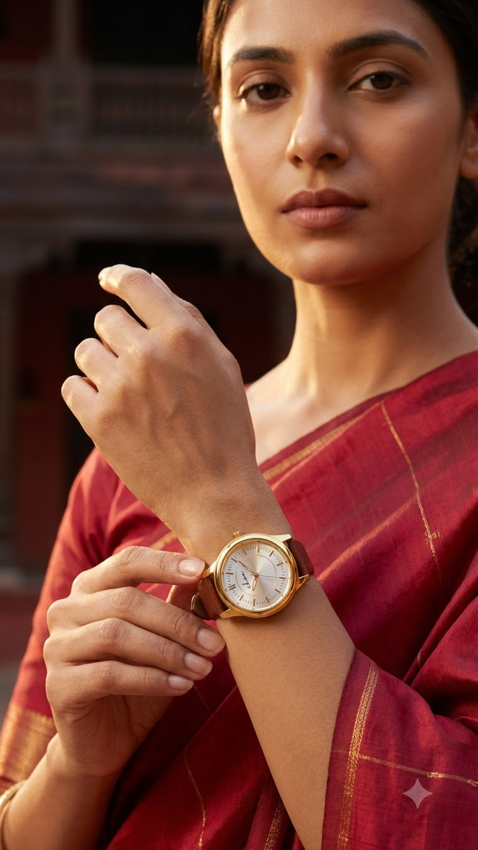 Ekoo Sunburst Silver &amp; Cognac Gold Dress Watch