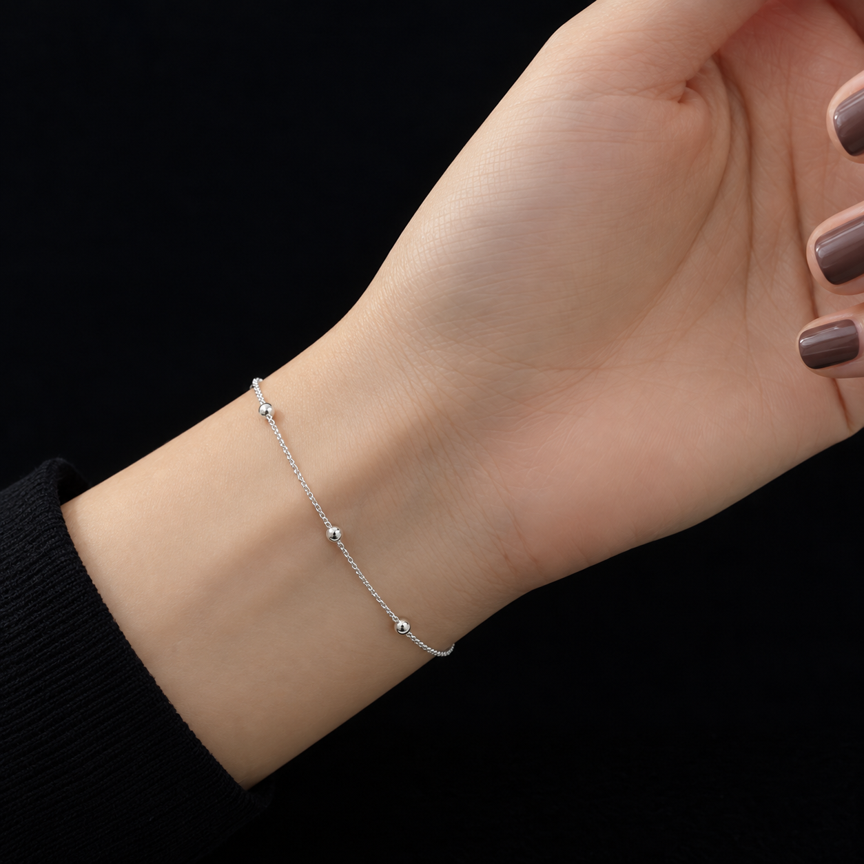 Pure 925 Sterling Silver Minimalist Ball Bead Chain Bracelet for Women &amp; Girls | Dainty Everyday Wear Adjustable Silver Bracelet
