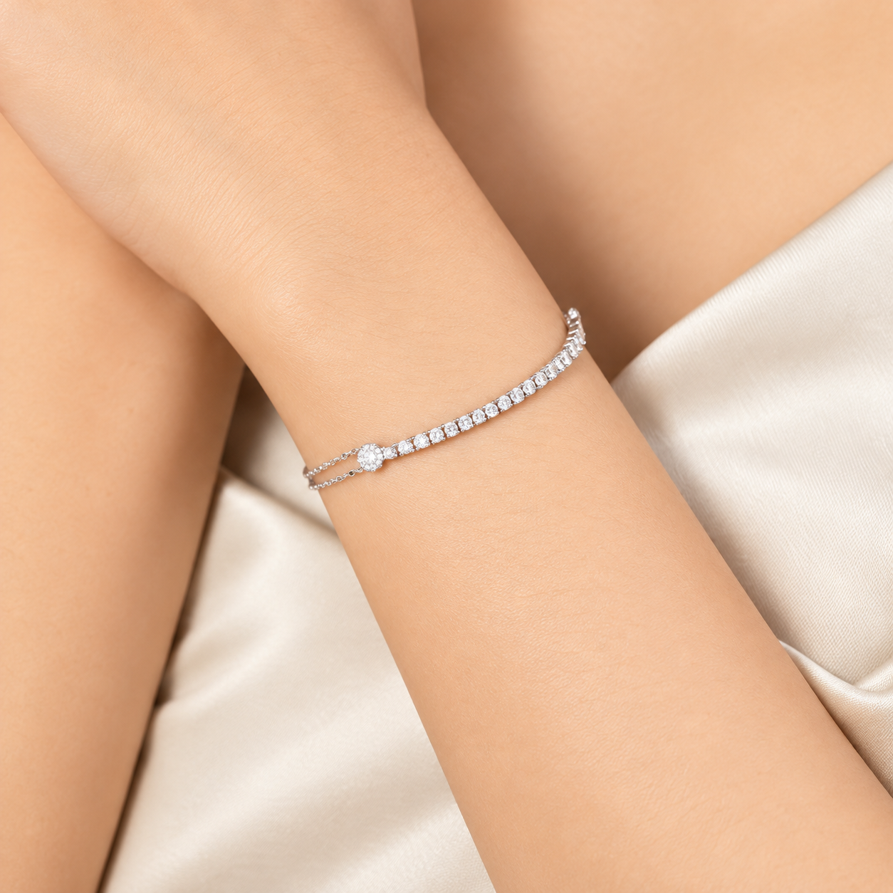 Dual-Strand Transitioning CZ Tennis 925 Sterling Silver Bracelet