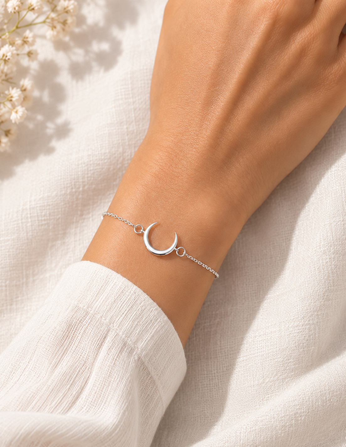 The Moon &amp; Back - Pure 925 Silver Minimalist Charm Bracelet
