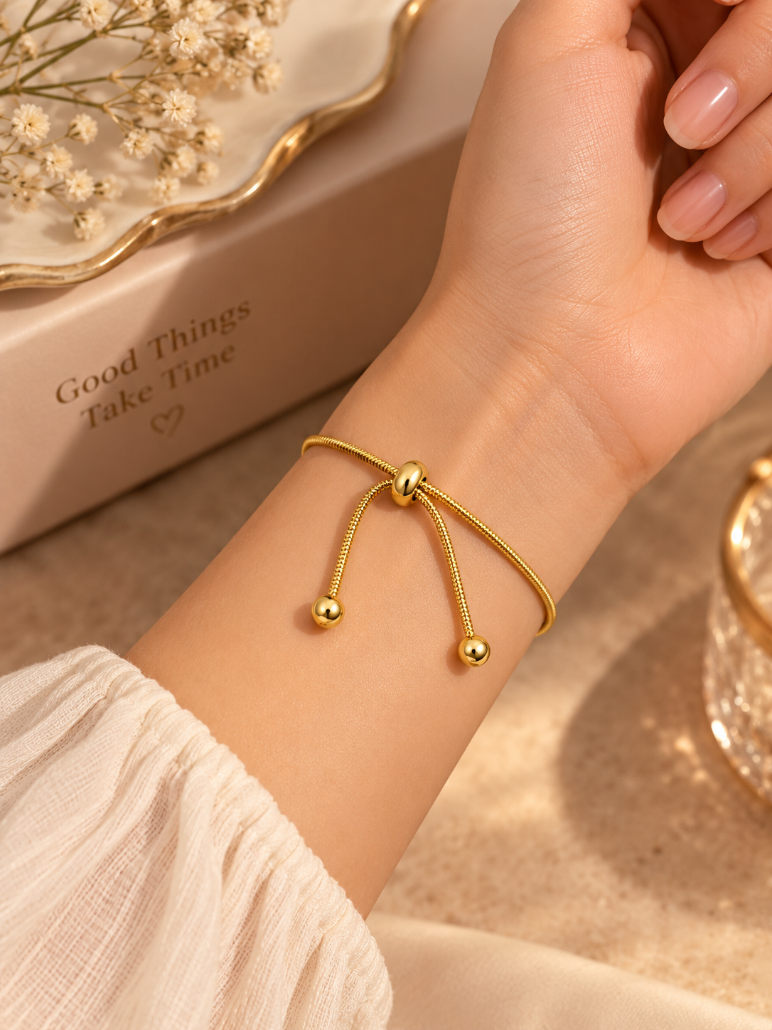 Sleek Slider Snake Chain 18K Gold Bolo Clasp Bracelet